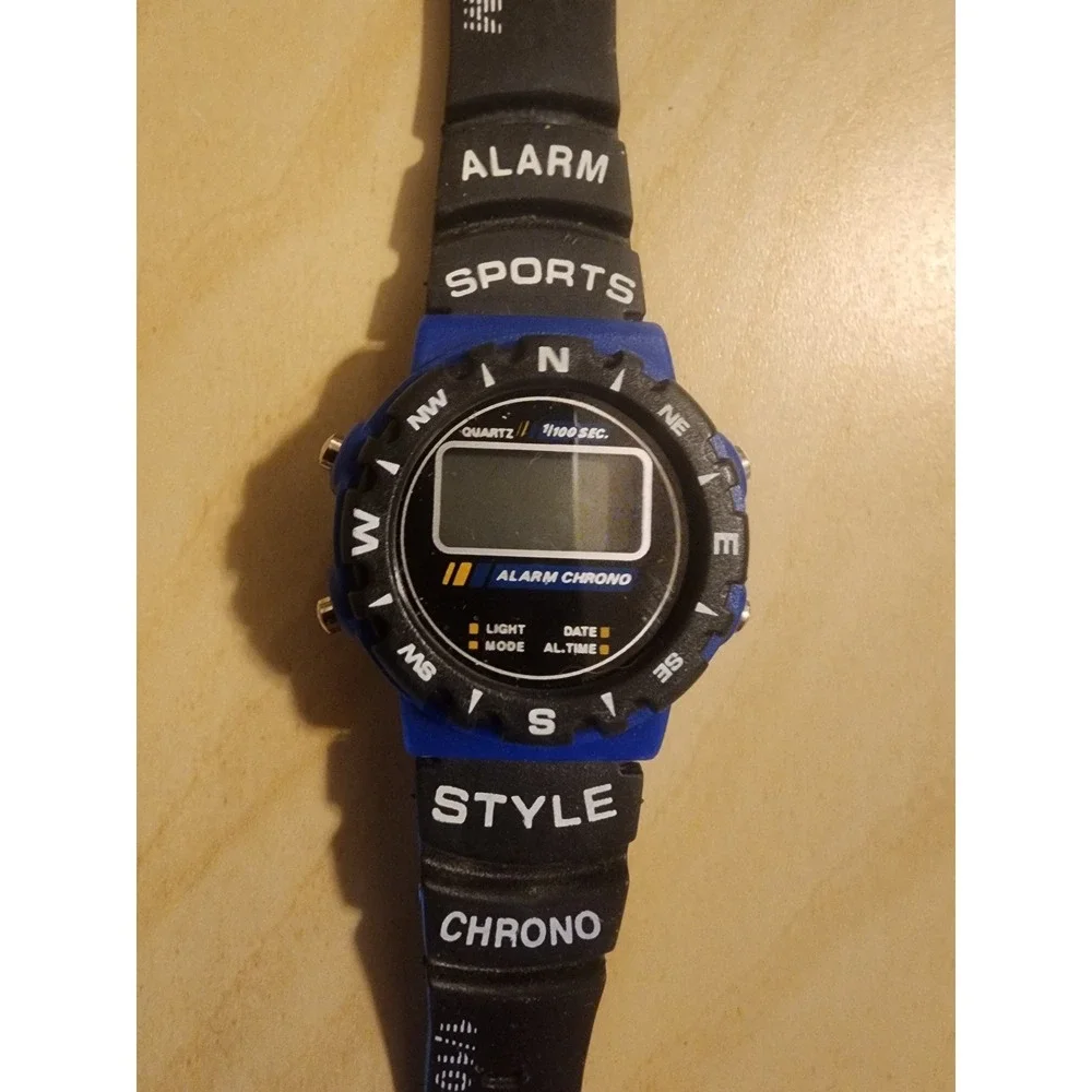 Digital Quartz Sports Watch Blue Black Alarm Chrono Style Untested As Is